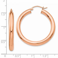 14k Rose Gold Polished 4mm Tube Hoop Earrings-TF827