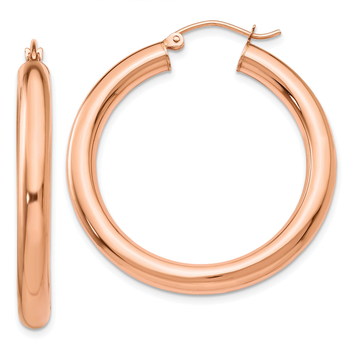 14k Rose Gold Polished 4mm Tube Hoop Earrings-TF827