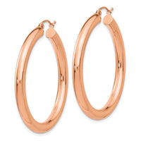 14k Rose Gold Polished 4mm Tube Hoop Earrings-TF828