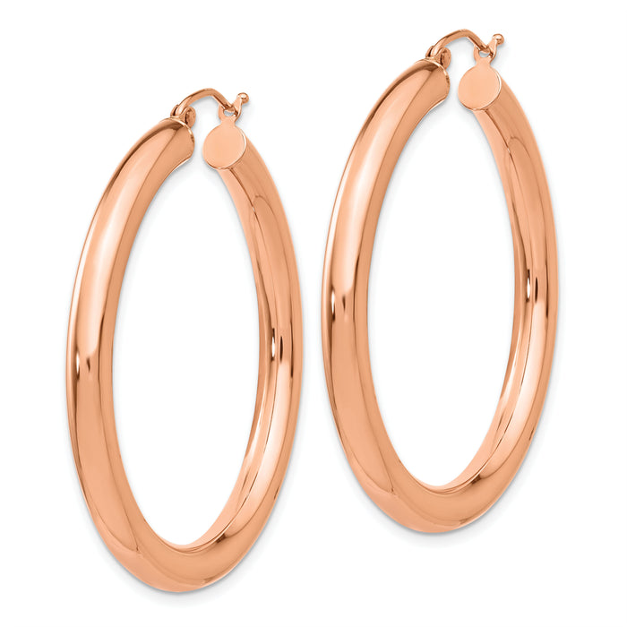 14k Rose Gold Polished 4mm Tube Hoop Earrings-TF828