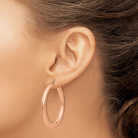 14k Rose Gold Polished 4mm Tube Hoop Earrings-TF828