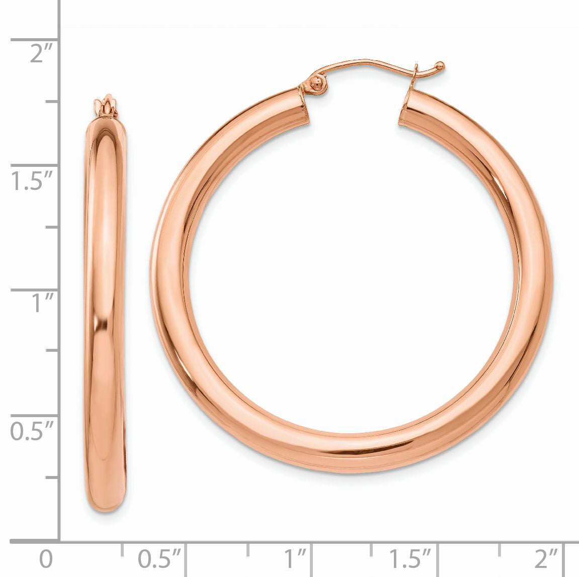 14k Rose Gold Polished 4mm Tube Hoop Earrings-TF828