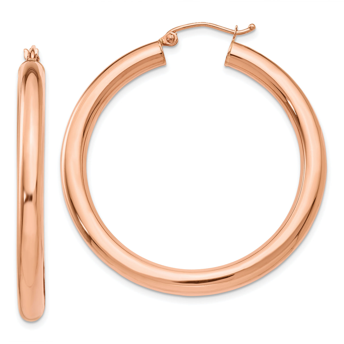 14k Rose Gold Polished 4mm Tube Hoop Earrings-TF828