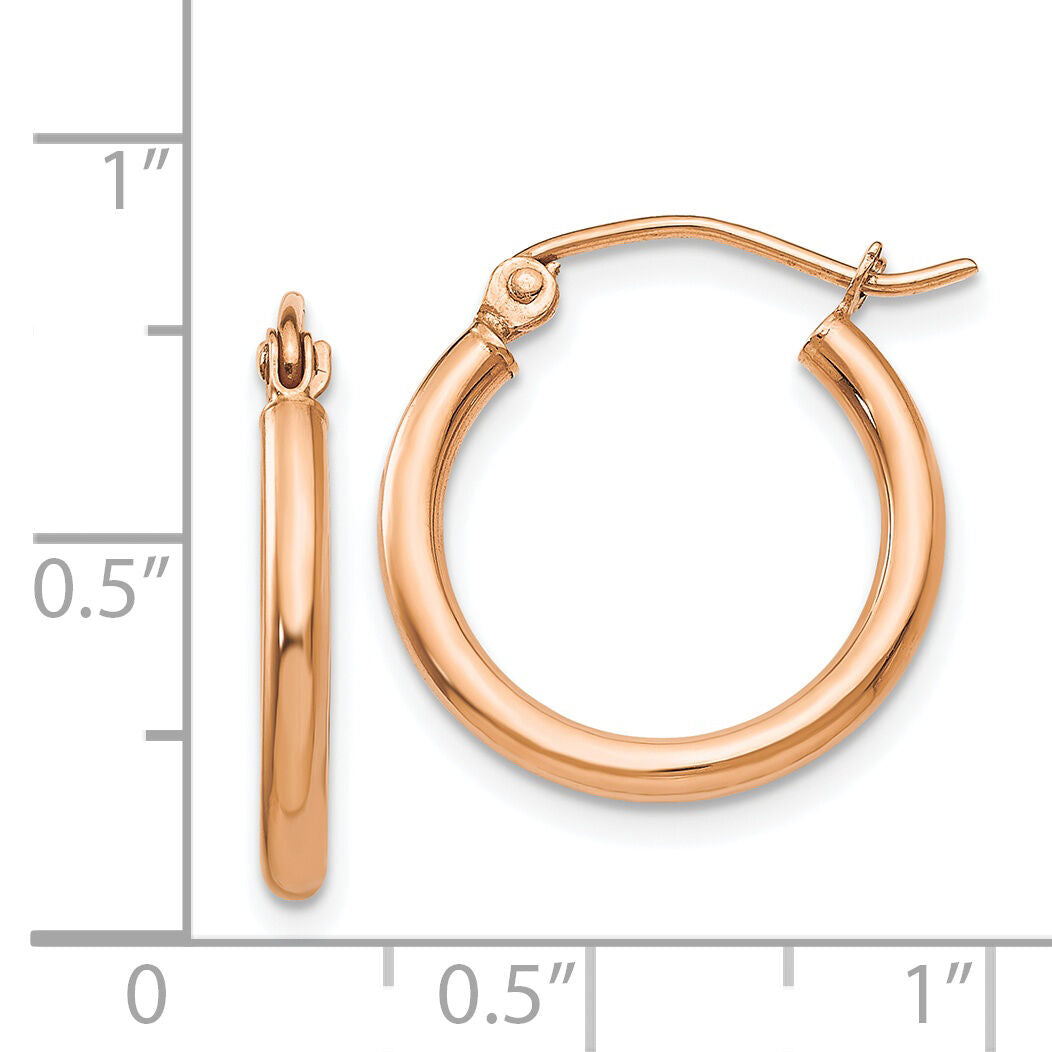14k Rose Gold Polished 2.5mm Lightweight Tube Hoop Earrings-TF829