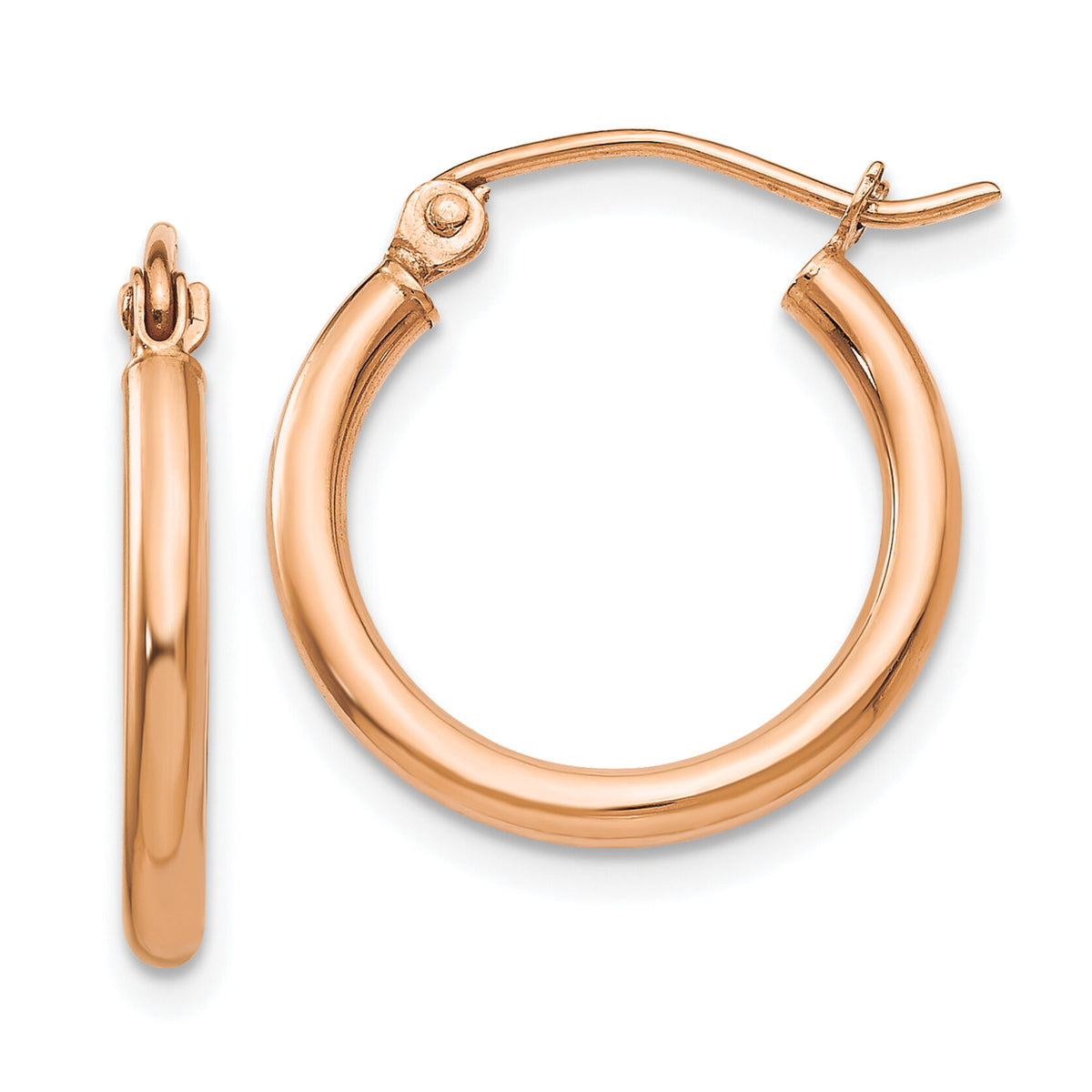 14k Rose Gold Polished 2.5mm Lightweight Tube Hoop Earrings-TF829
