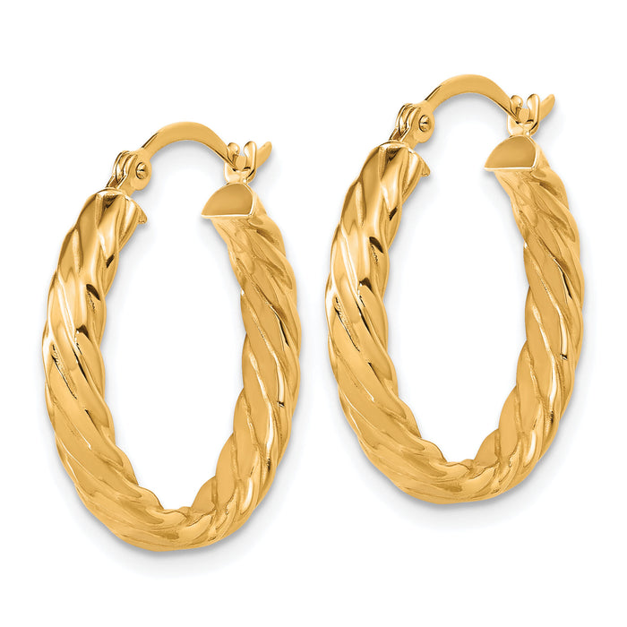 14K Small 3mm Patterned Hoop Earrings-TF863