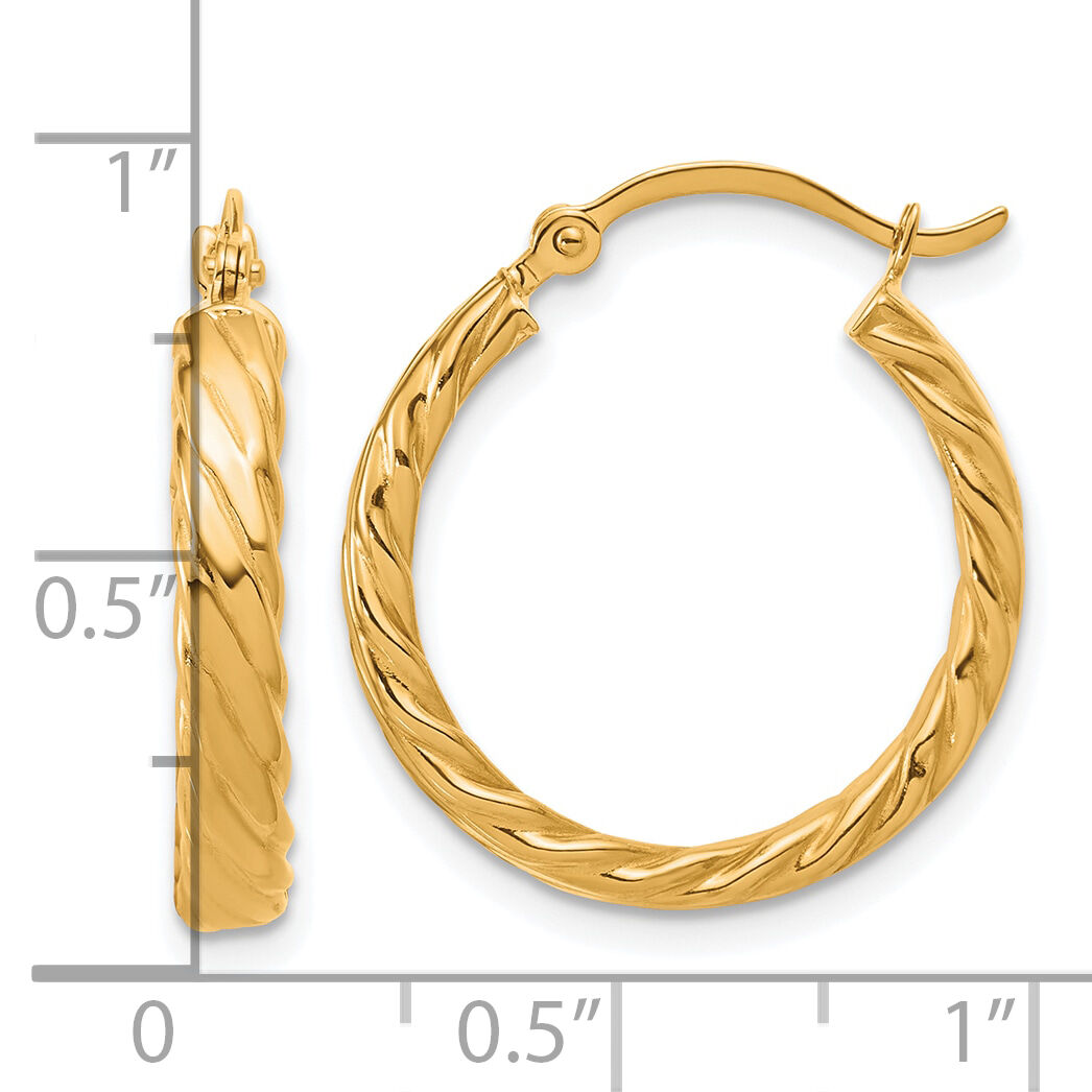 14K Small 3mm Patterned Hoop Earrings-TF863