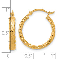 14K Small 3mm Patterned Hoop Earrings-TF863