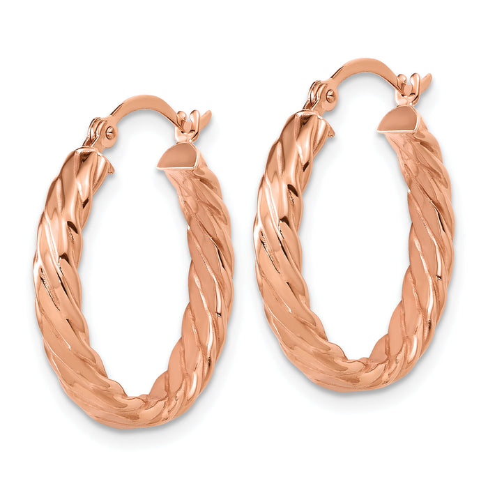 14K Rose Gold Small 3mm Patterned Hoop Earrings-TF863R
