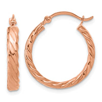 14K Rose Gold Small 3mm Patterned Hoop Earrings-TF863R