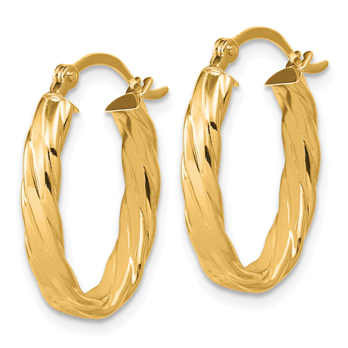 14K 3mm Patterned Oval Hoop Earrings-TF868