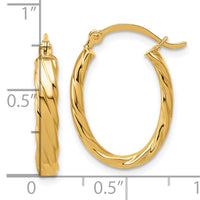 14K 3mm Patterned Oval Hoop Earrings-TF868