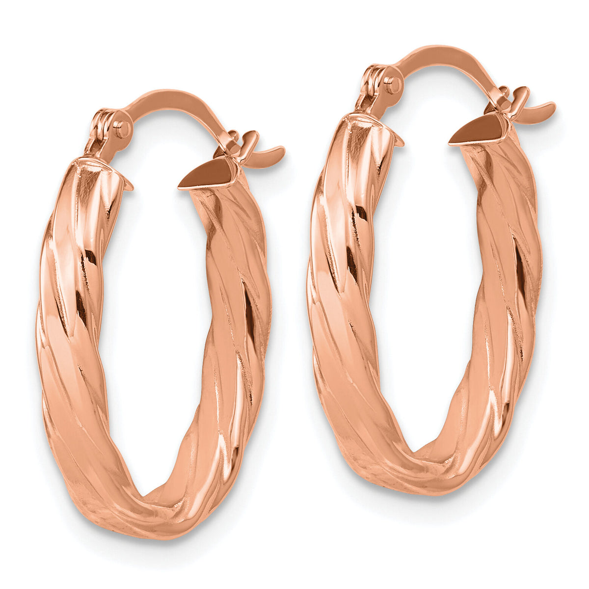 14K Rose Gold 3mm Patterned Oval Hoop Earrings-TF868R