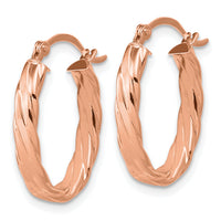 14K Rose Gold 3mm Patterned Oval Hoop Earrings-TF868R