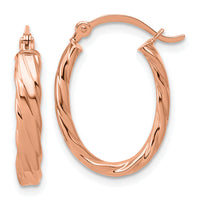 14K Rose Gold 3mm Patterned Oval Hoop Earrings-TF868R