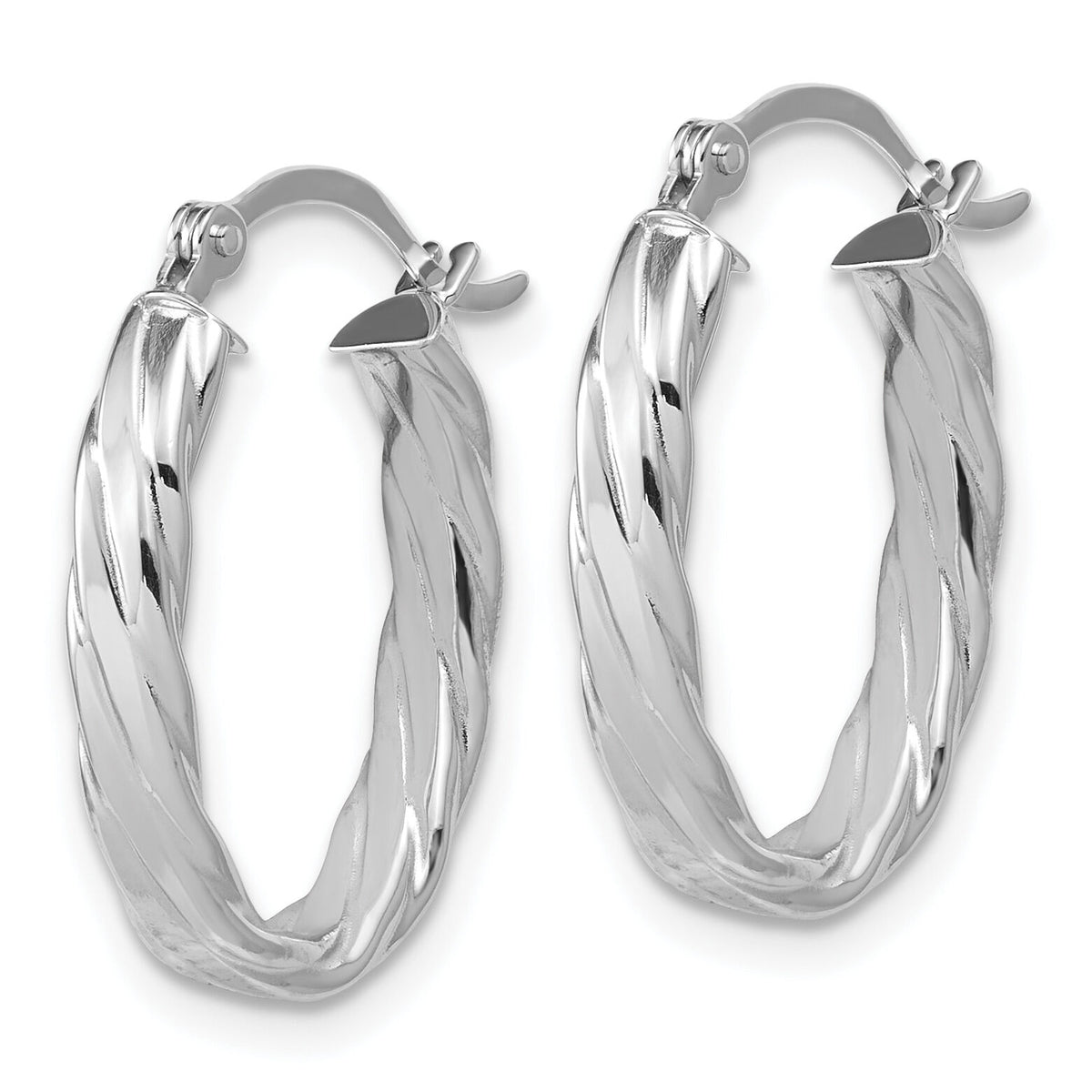 14K White Gold 3mm Patterned Oval Hoop Earrings-TF869