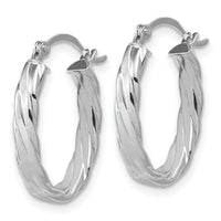 14K White Gold 3mm Patterned Oval Hoop Earrings-TF869