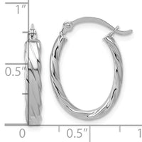 14K White Gold 3mm Patterned Oval Hoop Earrings-TF869