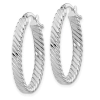 14K White Gold Large 3mm Patterned Oval Hoop Earrings-TF871