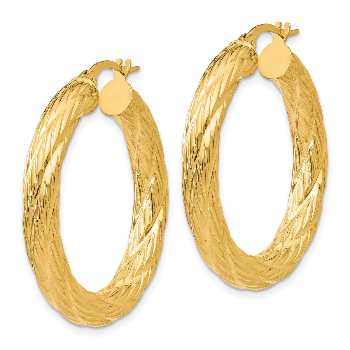 14k Textured Tube Hoop Earrings-TF925