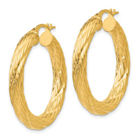 14k Textured Tube Hoop Earrings-TF925