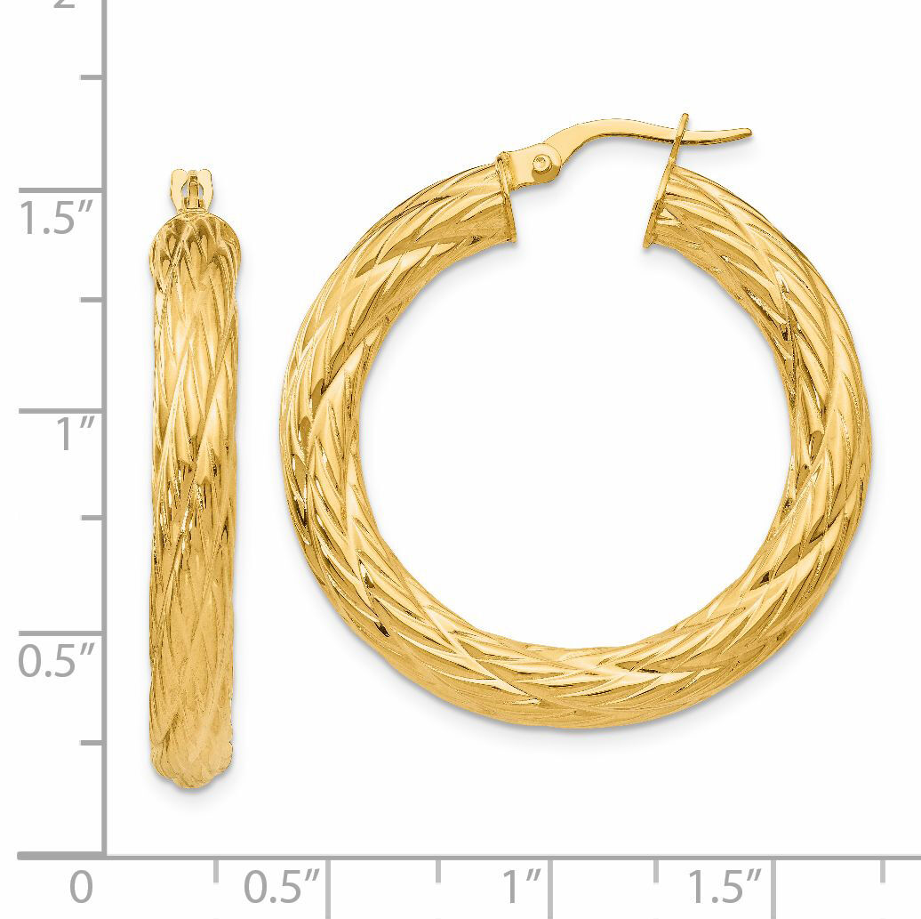14k Textured Tube Hoop Earrings-TF925