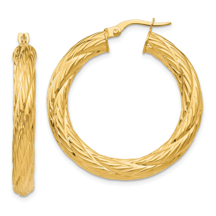 14k Textured Tube Hoop Earrings-TF925