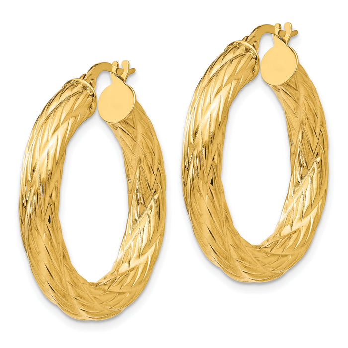 14k Textured Tube Hoop Earrings-TF926
