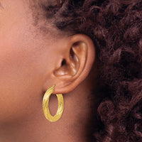 14k Textured Tube Hoop Earrings-TF926