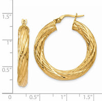 14k Textured Tube Hoop Earrings-TF926