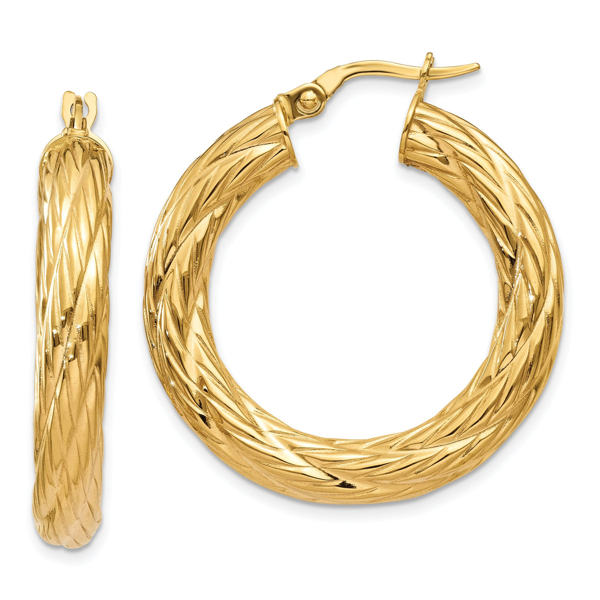 14k Textured Tube Hoop Earrings-TF926