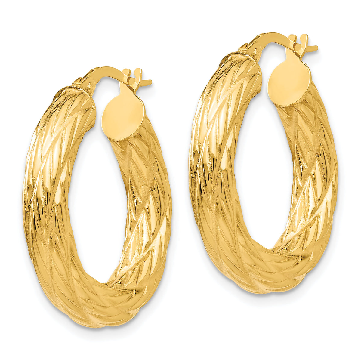 14k Textured Tube Hoop Earrings-TF927