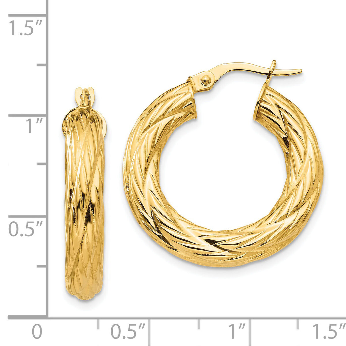 14k Textured Tube Hoop Earrings-TF927