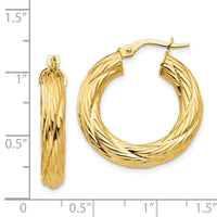14k Textured Tube Hoop Earrings-TF927