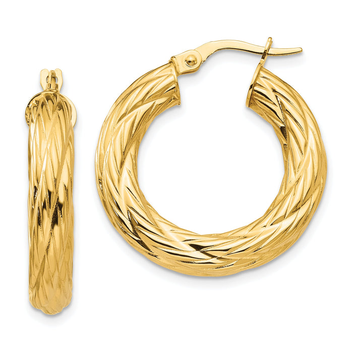 14k Textured Tube Hoop Earrings-TF927