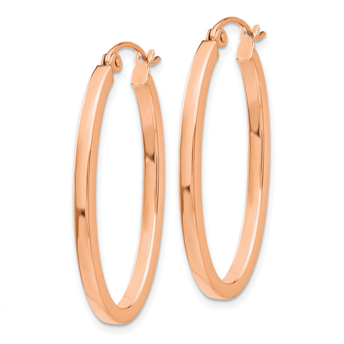 14k Rose Gold Polished Oval Tube Hoop Earrings-TF971