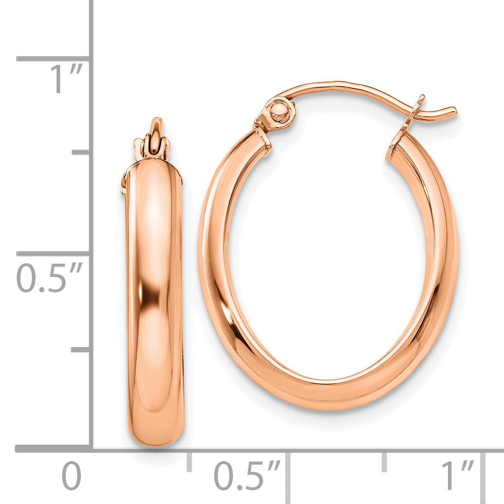 14k Rose Gold Polished Oval Tube Hoop Earrings-TF974