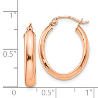 14k Rose Gold Polished Oval Tube Hoop Earrings-TF974