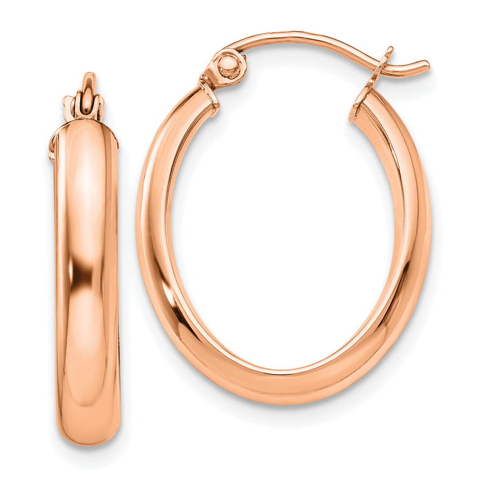 14k Rose Gold Polished Oval Tube Hoop Earrings-TF974
