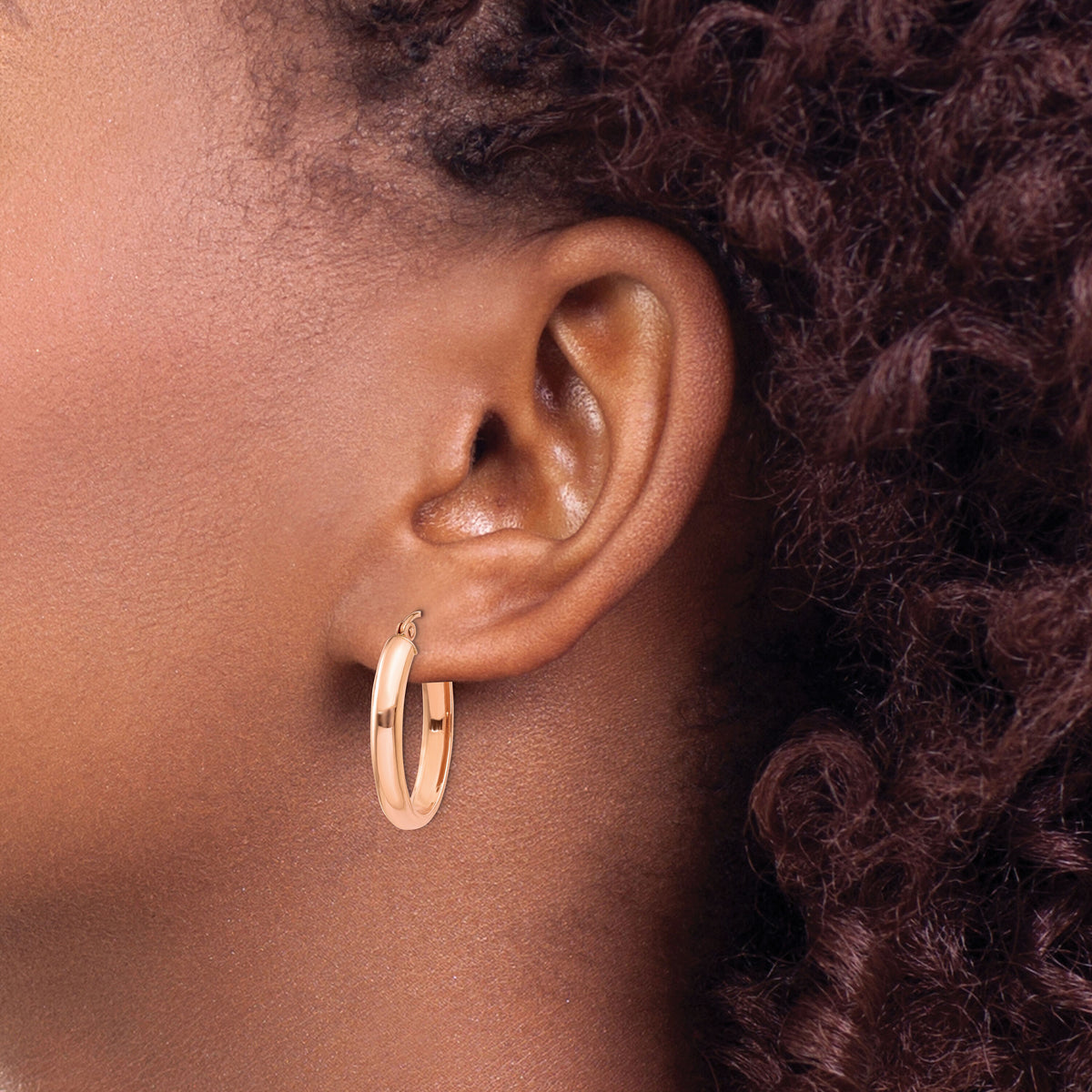 14k Rose Gold Polished Half-Round Oval Hoop Earrings-TF975