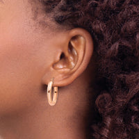 14k Rose Gold Polished Half-Round Oval Hoop Earrings-TF975