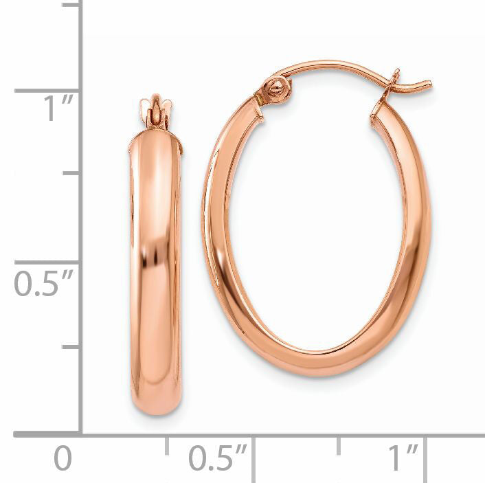 14k Rose Gold Polished Half-Round Oval Hoop Earrings-TF975