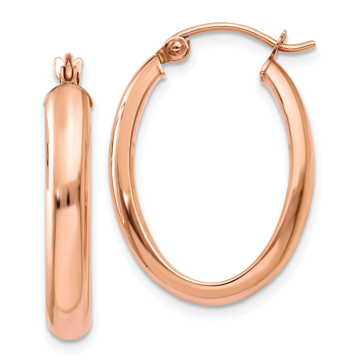 14k Rose Gold Polished Half-Round Oval Hoop Earrings-TF975