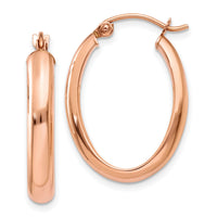 14k Rose Gold Polished Half-Round Oval Hoop Earrings-TF975