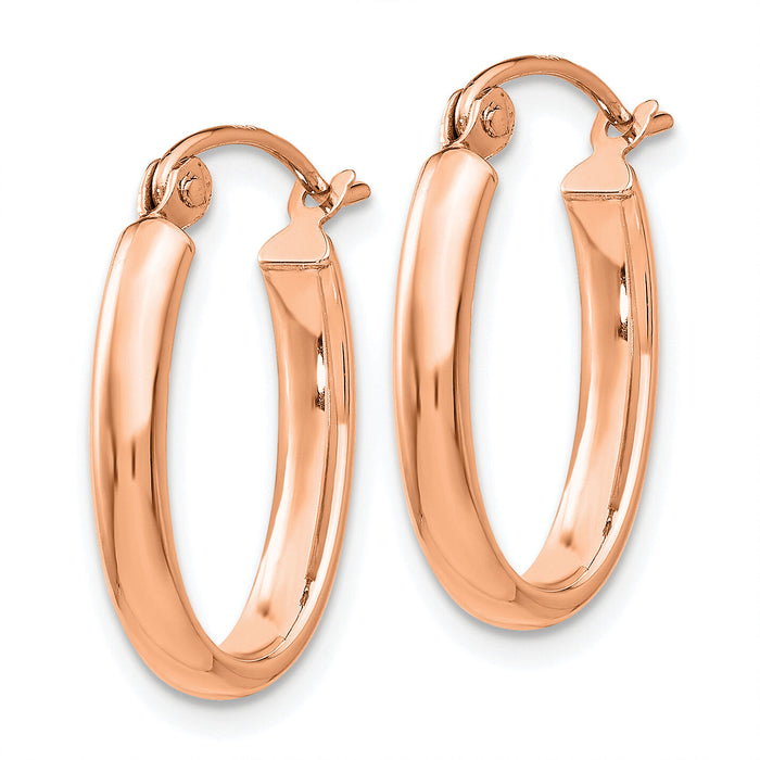 14k Rose Gold Polished Half-Round Oval Hoop Earrings-TF976