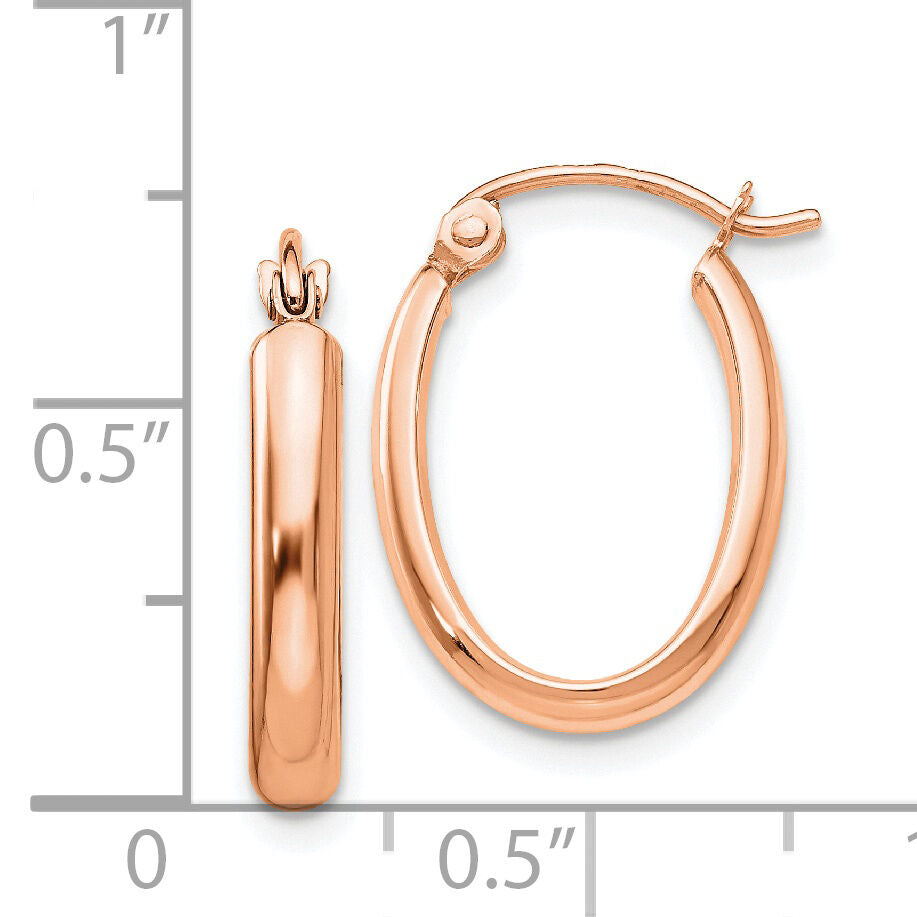 14k Rose Gold Polished Half-Round Oval Hoop Earrings-TF976