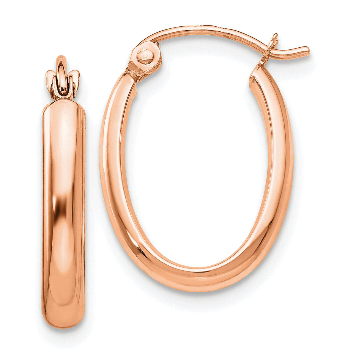 14k Rose Gold Polished Half-Round Oval Hoop Earrings-TF976