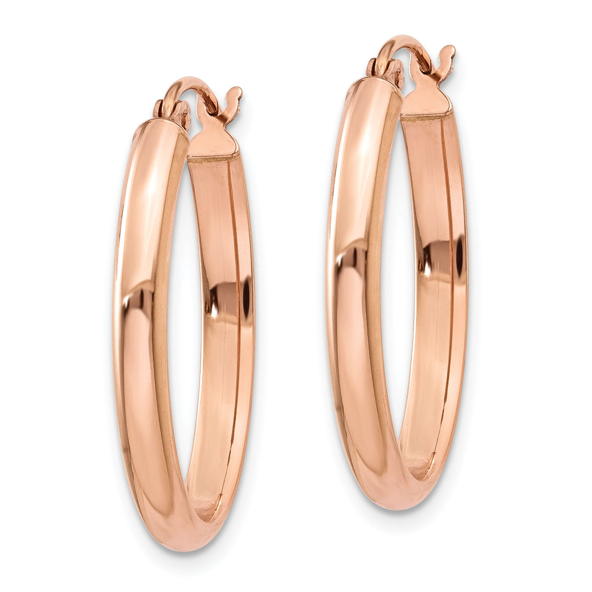 14k Rose Gold Polished Half-Round Oval Hoop Earrings-TF977