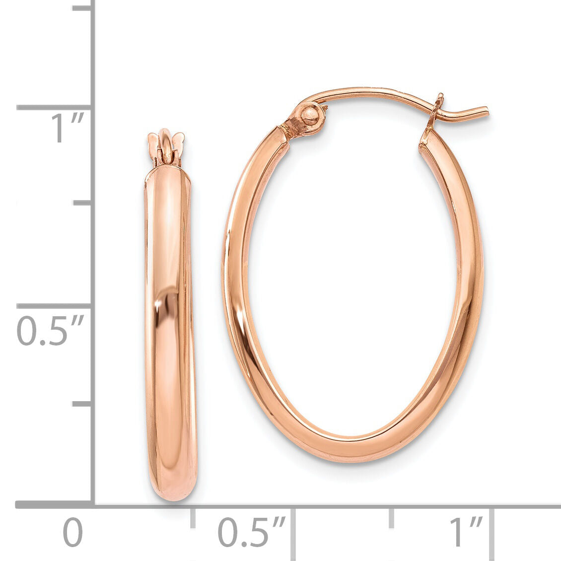 14k Rose Gold Polished Half-Round Oval Hoop Earrings-TF977