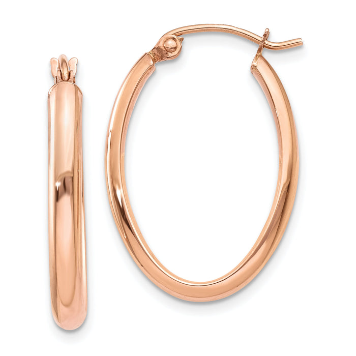 14k Rose Gold Polished Half-Round Oval Hoop Earrings-TF977